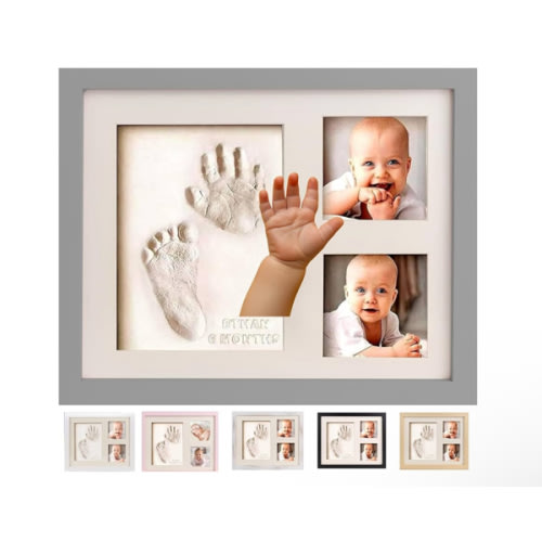 Bubzi Co Baby Hand & Footprint Kit, Clay Handprint Keepsake Frame, Newborn Nursery Picture Frames, Hand Print Mold Kit, Personalized New Mom Gifts for Baby Shower & Registry (Fresh White)
