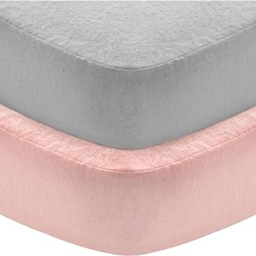 Flannel Crib Sheet 2 Pack, 100% Cotton Flannel, Heavenly Soft Fitted Sheet for Standard Crib (28" X 52") and Toddler Mattresses, Grey&Pink
