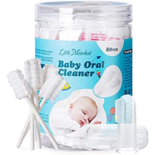 Little Meerkat 80 Pcs Baby Toothbrush for Infant | Milk Stains & Tooth Decay | Baby Tongue Cleaner | 5-Layer Cotton Swab | 0-12 Month Newborn Teething