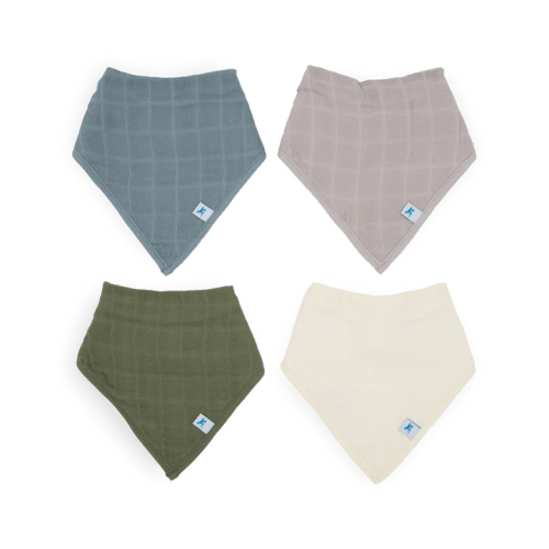 Cotton Muslin Bandana Bib 4 Pack / Sea