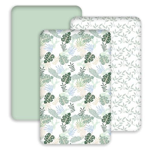 Bedside Sleeper Bassinet Fitted Sheets 20 x 33, 3 Pack Baby Delight Beside Me Dreamer,Babybond,Jimglo,koola,cowiewie,fodoss, Dream On Me Baby Square Bassinet, Sage Green Leave