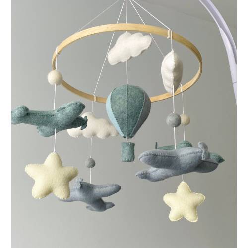 Baby Mobile/ Airplane Mobile/ Boy mobile/ Nursery Mobile/ Handmade mobile/ Baby Gift/ Hot Air Balloon Mobile/ Felt Toys/ Crib Mobile