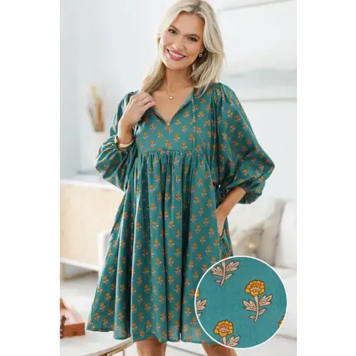 NURSING DRESS: It's All True Teal Medallion Dress