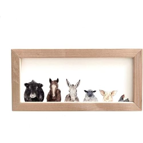 Modern Farmhouse Decor for the Home - Brown Rustic Frame with Farm Animals - Farmhouse Table Decor for Bedroom, Bathroom, Kitchen, Office (12x6)