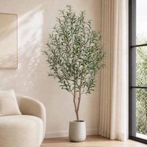 6 ft. Artificial Olive Tree with Black Pot, Tall Faux Olive Silk Tree for Indoor Home Decor and Housewarming Gift