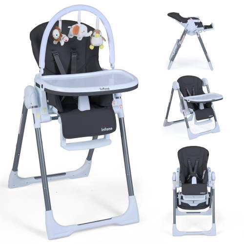 INFANS High Chair for Babies and Toddlers, Foldable Highchair with 7 Different Heights 4 Reclining Backrest Seat 3 Setting Footrest, Removable Tray Built-in Rear Wheels with Locks
