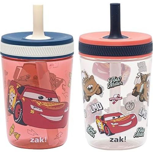 Zak Designs Disney Pixar Cars Kelso Toddler Tumblers For Travel or At Home, 15oz 2-Pack Durable Plastic Sippy Cups With Leak-Proof Design is Perfect For Kids (Lightning McQueen & Tow Mater)