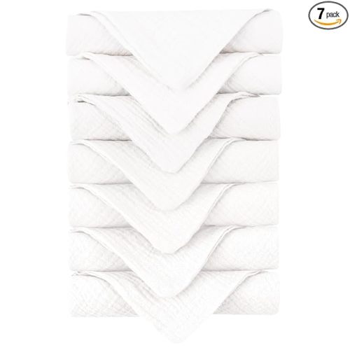 Konssy Baby Muslin Washcloths 7-Pack, 100% Cotton Baby Bath Washcloths, Soft & Absorbent Wash Cloths and Burp Cloths for Newborn Kids Girls & Boys, 11x11 inches