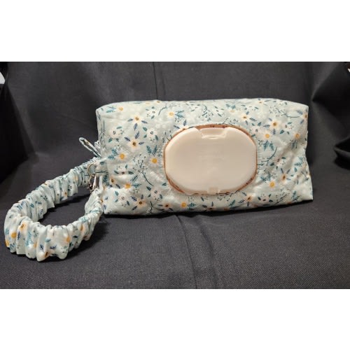 Quilted Diaper & Wipes Pouch: Light Teal Floral, Elastic Handle