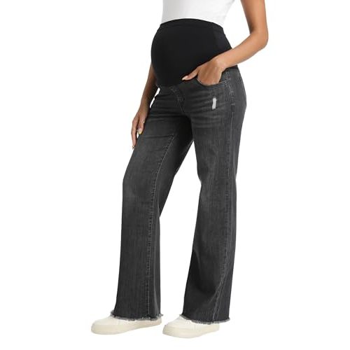 Foucome Women's Maternity Jeans Straight Leg Relaxed Fit Comfy Stretchy Trendy Pregnancy Denim Pants