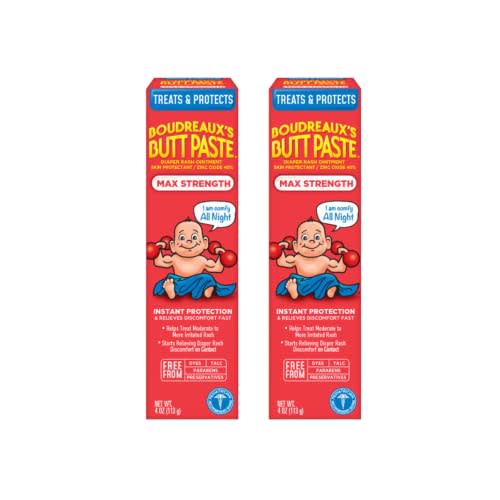 Boudreaux's Butt Paste Diaper Rash Ointment - Maximum Strength - Contains 40% Zinc Oxide - Paraben and Preservative-Free - 4oz (2 Pack)
