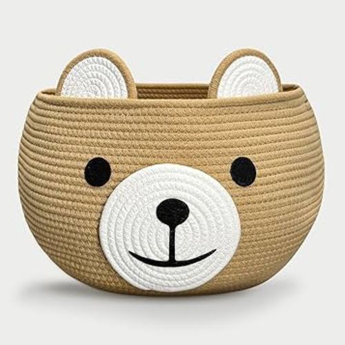 Baby Basket for Nursery - Bear Gift Baskets Empty for Kids Baby Shower Baskets for Diaper Caddy Toys Small Cute Woven Rope Storage Basket for Home Décor Easter Basket Brown, 16" D x 11" H