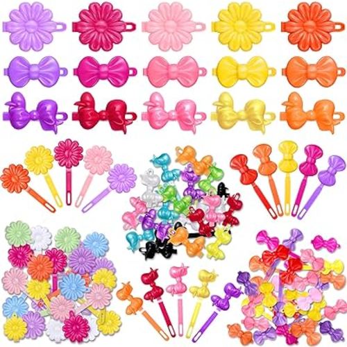 Janinka 72 Pieces Self-Hinge Plastic Hair Clips: 80s 90s Cartoon Colorful Cute Barrettes and Pins for Toddler Girls (Multicolor, Classic)
