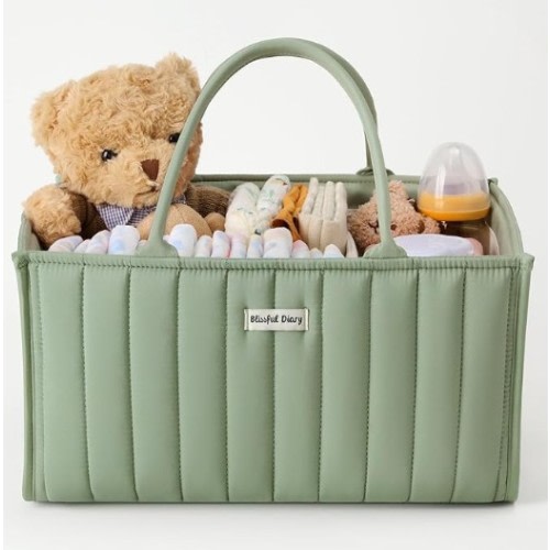 Blissful Diary Baby Diaper Caddy Organizer, Stylish Storage Basket for Newborn Essentials and Diaper Station, Gift for Baby Shower and Registry Must-Have, Sage Green