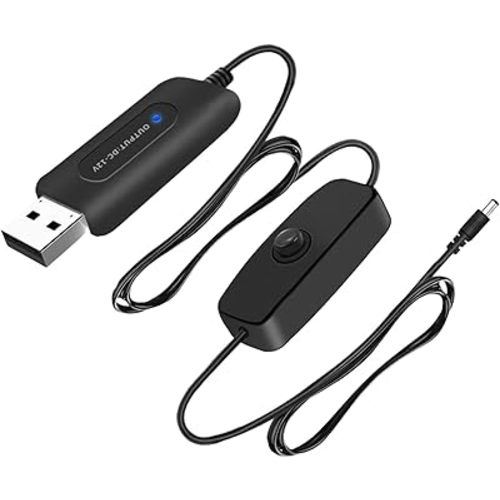 Baby Car Camera USB Powered Adapter, 5V to DC 5521 12V Step Up Power Cable(5FT) with On/Off Switch, USB Boost Converter Support Cigarette Lighter Port