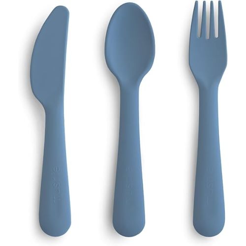 mushie Dinnerware Cutlery Set of 3 For Kids | Made in Denmark (Twilight Blue)