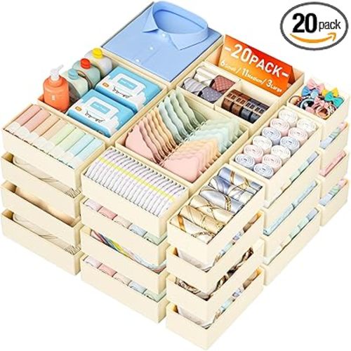 DIMJ Drawer Organizer Clothes - 20 Pack Closet Drawer Organizer Bins for Baby Clothes Storage, Fabric Dresser Organizer for Nursery Bedroom, Foldable Small Drawer Dividers for Underwear Socks