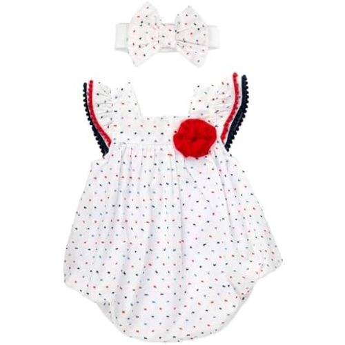 Baby Essentials Baby Girl Romper with Headband, 100% Cotton Infant Outfit for 3 to 9 Months, Spring Summer Baby Clothes
