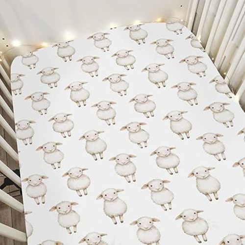 Watercolor Sheep Baby Crib Sheets for Boy Girl 52"x28" Cute Lamb Soft Stretchy Fitted Crib Mattress Cover Farm Animal Nursery Baby Sheet for Standard Crib and Toddler Bed Mattresses