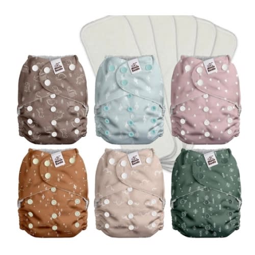 POCKET DIAPER 3.0 WITH INSERTS - 6 PACK(Simply Neutral-Suede Cloth Lining)