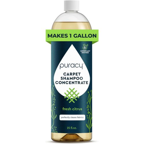 Puracy Professional Carpet Cleaner Machine Detergent, 4x Concentrated Upholstery Cleaner, Natural Carpet Shampoo, Pet Stain Remover & Deodorizer, Makes 20 Gallons of Cleaning Solution, 25 Ounce