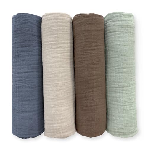 SwaddleDesigns Cotton Muslin Swaddle Blankets for Baby Boy & Baby Girl, Set of 4, Neutral Receiving Blankets for Newborn, Baby Registry & Gift, 46x46 inches, Coastal