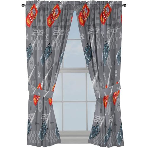 Jay Franco Disney Pixar Cars Lighnting Speed 63" Inch Drapes - Beautiful Room Decor & Easy Set Up, Bedding Features Lightning McQueen - Curtains Include 2 Tiebacks, 4 Piece Set (Official Product)