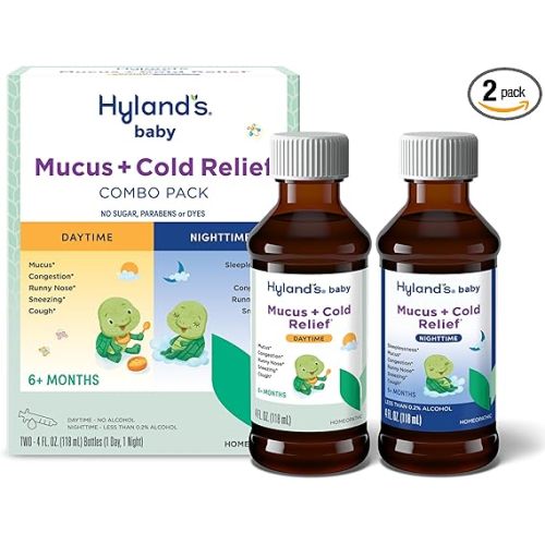 Hyland's Baby Mucus and Cold Relief, Day and Night Value Pack, Infant And Baby Cold Medicine, Decongestant And Cough Relief, 8 Fl Oz