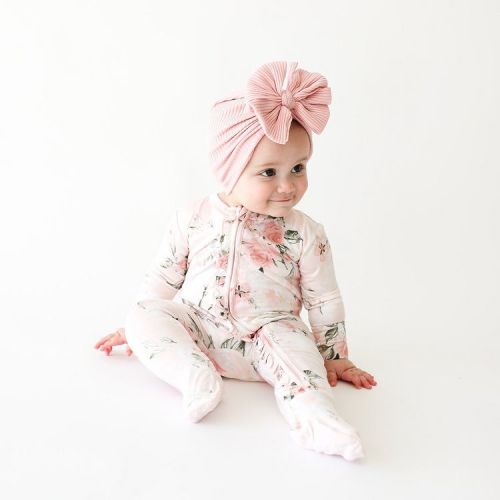Infant Vintage Pink Rose Footie Ruffled Zippered One Piece - Posh Peanut
