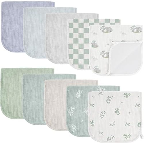 Bearmoss 10 Pack Muslin Burp Cloths, Soft Absorbent Baby Burping Cloths for Unisex Boys and Girls, Newborn Essentials Large Extra Washcloths, 20x10 inches