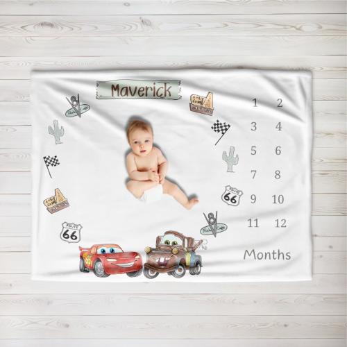 Route 66 Milestone Blanket, Cars Velveteen Milestone Plush Blanket, Baby Milestone Tracker