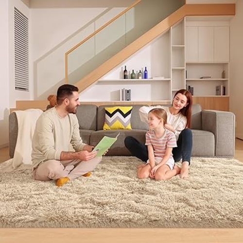 6x9 Light Tan Rugs for Living Room Bedroom, Fluffy Large Area Rug Soft Shag Non-Slip Carpet for Kids Boys and Girls Room Dorm Home Decor (6ft x 9ft)