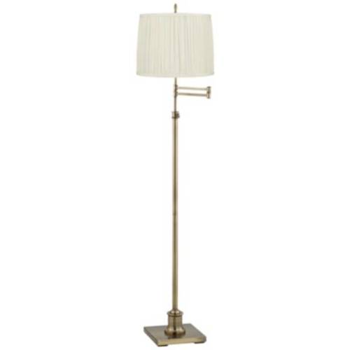 Westbury Antique Brass Swing Arm Floor Lamp with White Pleated Shade