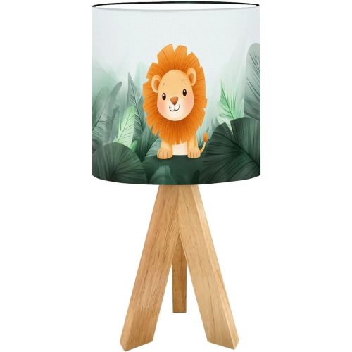 Cute Kids Bedside Desk Table Lamp Watercolor Jungle Animal Forest Lion Monkey Giraffe Zebra Lion Cub Children Nightstand Lamp, Tripod Small Night Lights Linen for Nursery Room Bedroom Dorm Decor