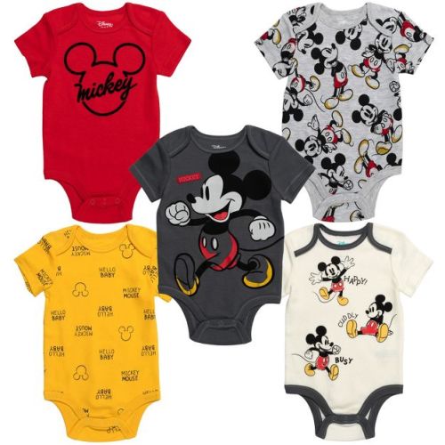 Disney Mickey Mouse Newborn Baby Boys 5 Pack Bodysuits 3-6 Months
