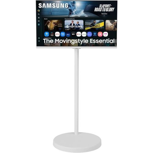 Samsung The Movingstyle Essential 32" 4K UHD Smart Monitor with Adjustable Rolling Stand, Smart TV Apps, Built-in Speakers, White Design, Gaming Hub, AI Picture Optimizer, SmartThings, F-LS32FM70-MSR