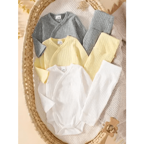 SHEIN Set de 6 piezas de body de bebé de algodón suave y casual, body de manga larga y pantalones para recién nacidos, adecuado para otoño/verano | SHEIN USA