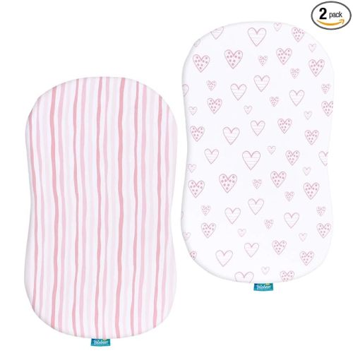 Bassinet Sheets Fit for Halo BassiNest Swivel & Glide Sleeper, 100% Cotton | Baby Bassinet Mattress Sheets for Baby Girl, 360° Elastic Snug Fit Bassinet Sheets, 2 Pack(Pink Print)
