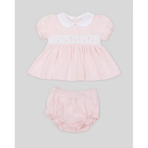 Mini Dress Set Alma Baby Girl Pima Cotton Hand Smocked - Pink