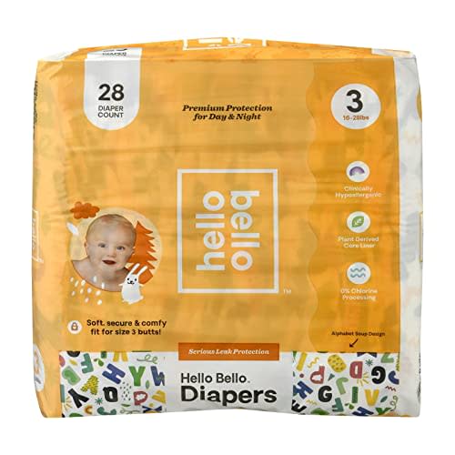Hello Bello Premium Baby Diapers Size 3, 27 Count of Disposable, Extra-Absorbent, and Hypoallergenic Baby Diapers with Snug and Comfort Fit, Alphabet Soup