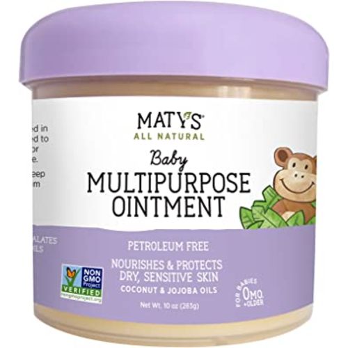 Maty's All Natural Multipurpose Baby Ointment for Diaper Rash, Cradle Cap, Dry Skin, Chapped Lips and More - Petroleum & Fragrance Free - Made with Coconut & Jojoba Oils - 10 oz