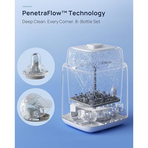 Papablic SafeguardPlus Baby Bottle Washer with Water Purification System, 8-Bottle Capacity, 5-in-1 Bottle Washer & Sterilizer & Dryer for Bottles, Pump Parts, Baby Essentials