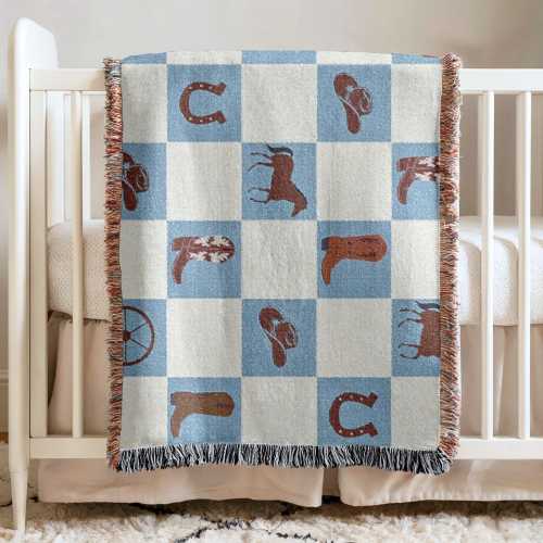 Cowboy Baby Blanket Boys Girls Western Nursery Decorations Personal Baby Shower Gift Newborn Keepsake Gift For Grandson Kids Room Decor