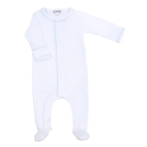 Baby Joy Footie with Crochet Trim in Blue - 9M