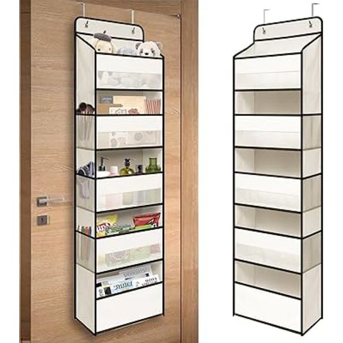 Over Door Organizer with 5 Large Pockets, Heavy Duty Hanging Organizer Storage, Closet Bathroom Nursery Bedroom Dorm, Toys Cosmetics Sundries and Baby Essentials, White
