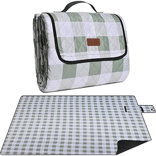 Extra Large Picnic Blanket 80''x 80'' Waterproof Foldable Picnic Mat for Beach, 5-Layer Outdoor Blanket for 6 to 8 Adults,Camping Grass Lawn Park Accessories Couple Park Wedding Registry(Green)