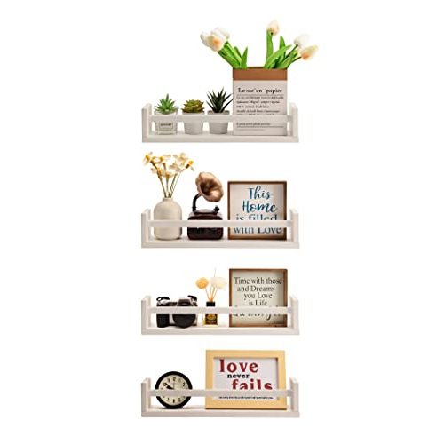 Gneric Floating Shelves for Wall, White Nursery Book Shelves, 15.7 inch Kids Bookshelf, Wall Shelves for Living Room Bedroom Decor,Kitchen Spice Rack,Bathroom Storage Rack(4 Pack)