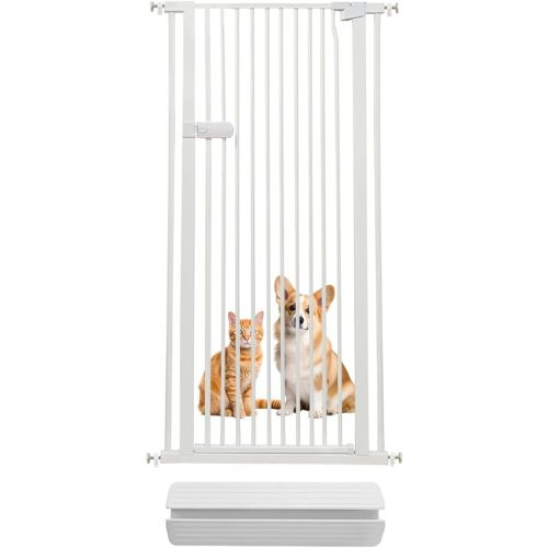 Lumizone Extra Tall Cat Gate 55.12" High Pressure Mounted Extra Wide 2025 New (17 Sizes) 1.37" Gap No Drilling Auto-Close One-Handed Operation Tall Pet Gate for Dogs(White, 29.92"-34.24"/76-86.5cm)