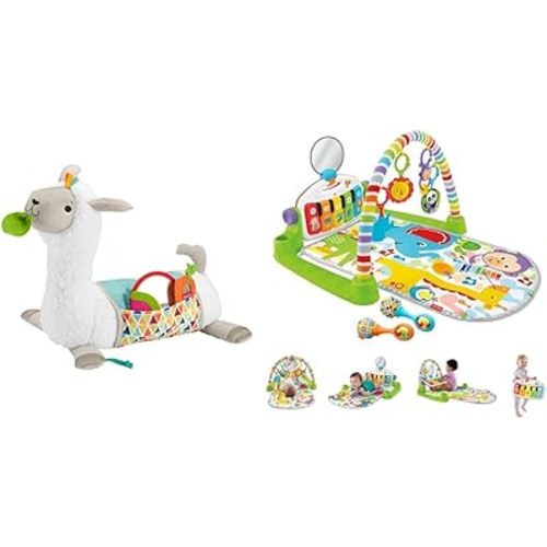 Fisher-Price Baby Toy Grow-with-Me Llama Plush Bundle with Piano Gym, 5 Toys & Maracas