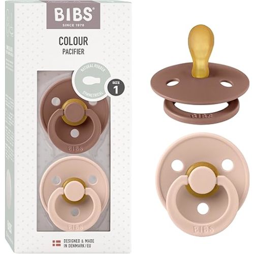 BIBS Colour Pacifiers Lot de 2 tétines pour bébé en latex sans BPA, tétons symétriques, fabriquées au Danemark (woodchuck/blush, 0 à 6 mois)